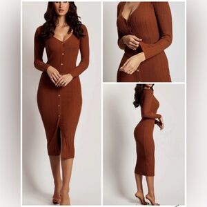 MESHKI Andrea Knit Button Midi Dress - Mocha